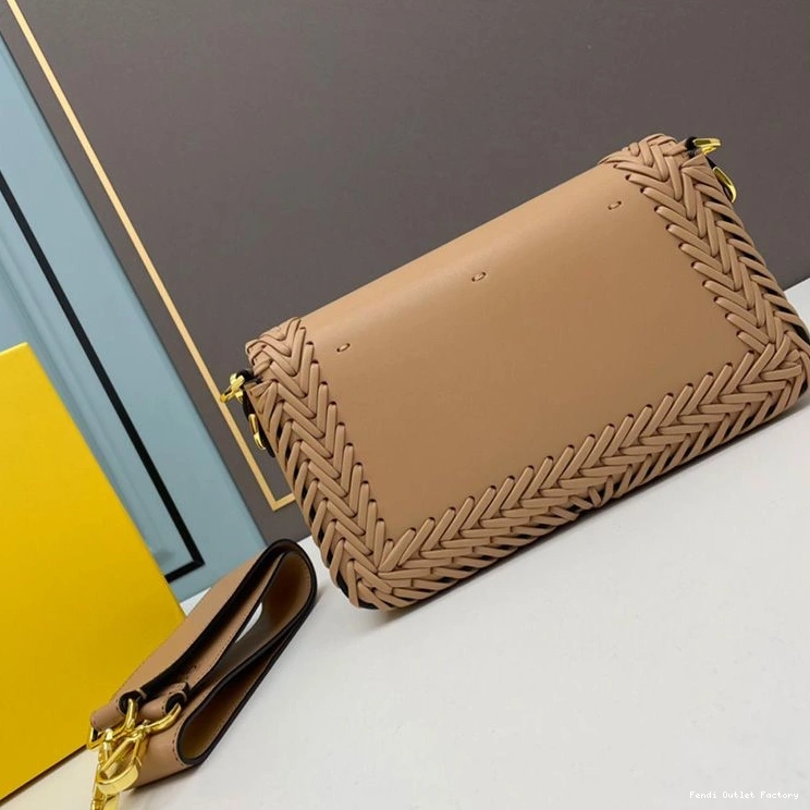 Affordable HOT Leather Stitching Fendi Medium In Bag Baguette Apricot 0814